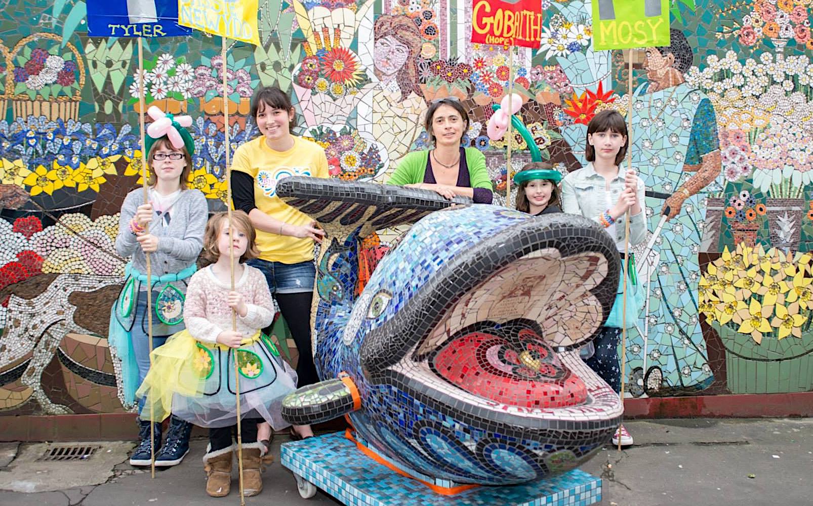 community mosaic whale and mosaic dresses
